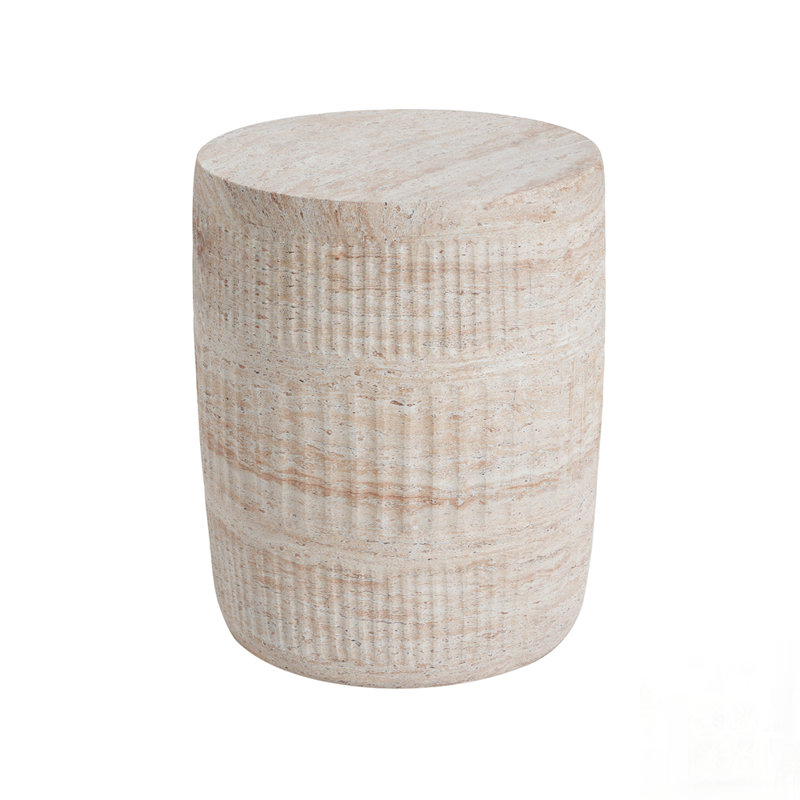 Outdoor/Indoor Lightweight Concrete Side Table, Elegant Travertine Finish for Versatile Use and Durability