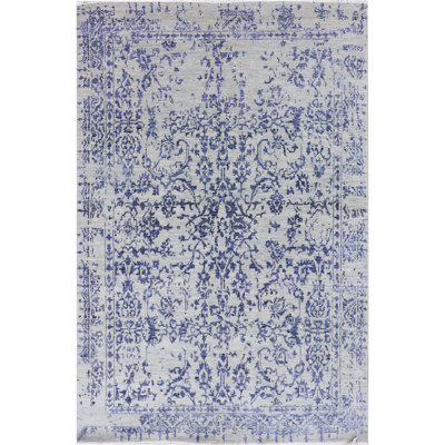 Tapis oriental gris clair / bleu en laine noué à la main Oriental