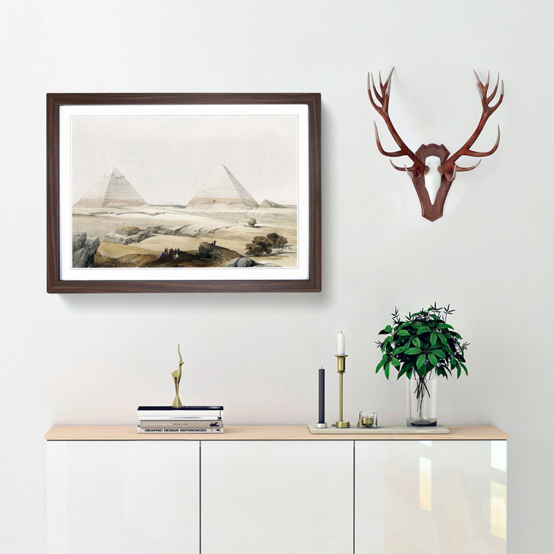 Pyramids of Giza by David Roberts - Picture Frame Painting Print, Walnut Framed, 48cm H x 65cm W x 2cm D