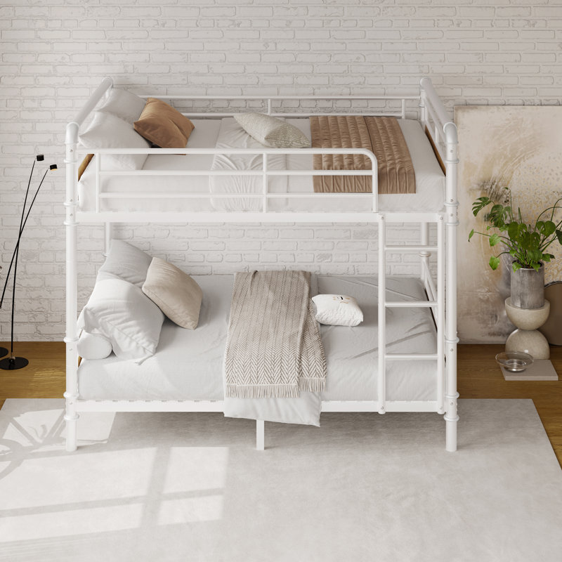 Twin Xl Over Twin Xl Metal Bunk Bed, Detachable Bunk Beds For Flexible Use, White/Natural