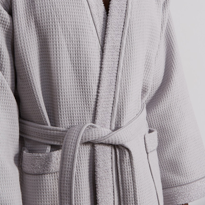 Hammd Waffle Gender Neutral Mid-Calf Bathrobe with Pockets, S/M, Grey