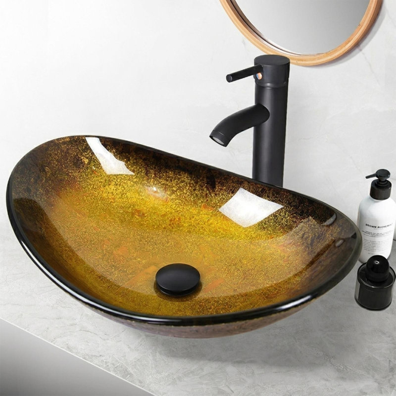 Metro Lane 53.3mm L x 35mm W Glass Specialty Sink with Tap, Yellow