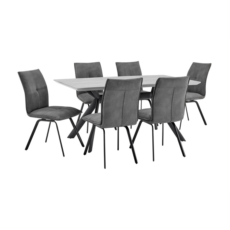 Ensemble repas 6 personnes Roosa, Gris clair, gris, 7 pièces