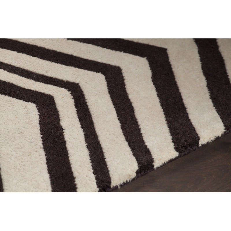 Tapis en laine à motif de chevrons à motif zigzag brun et blanc Acworth, 5 pi x 7 pi