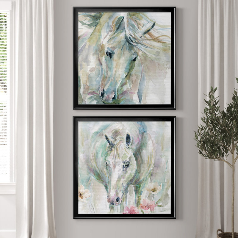 «Exuberant Spirit», ensemble de 2 reproductions d'art, Pas de tapis, H 17,5 po x l 35 po x P 1,5 po, Toile avec cadre noir