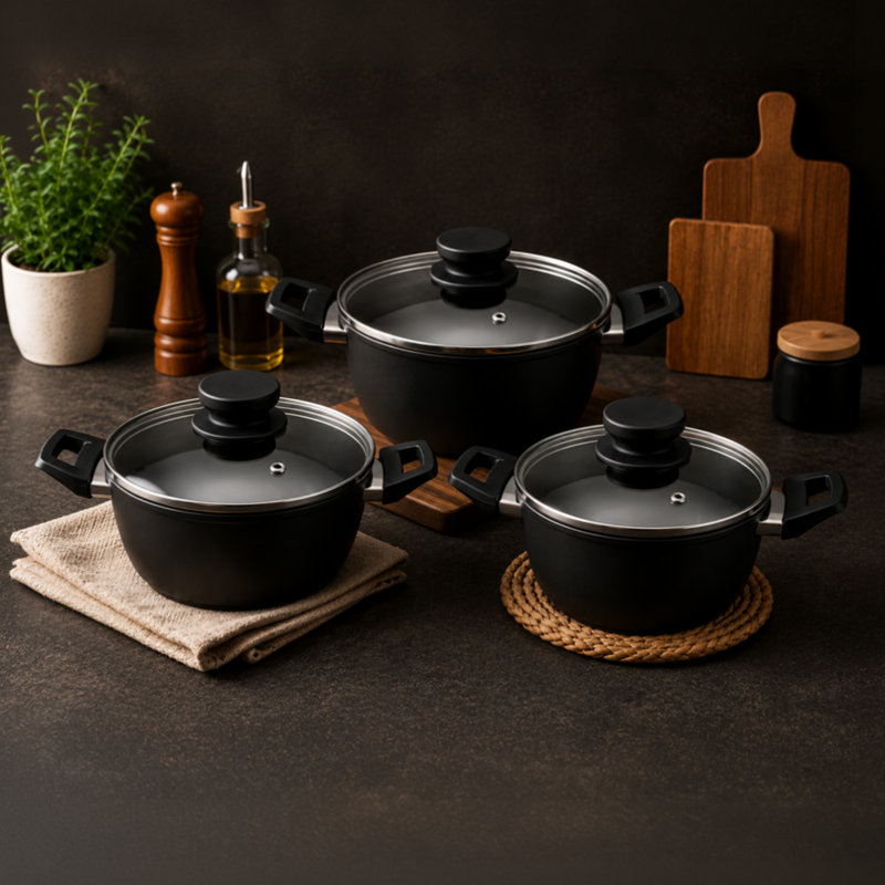 6 - Piece Ceramic Cookware Set, Black