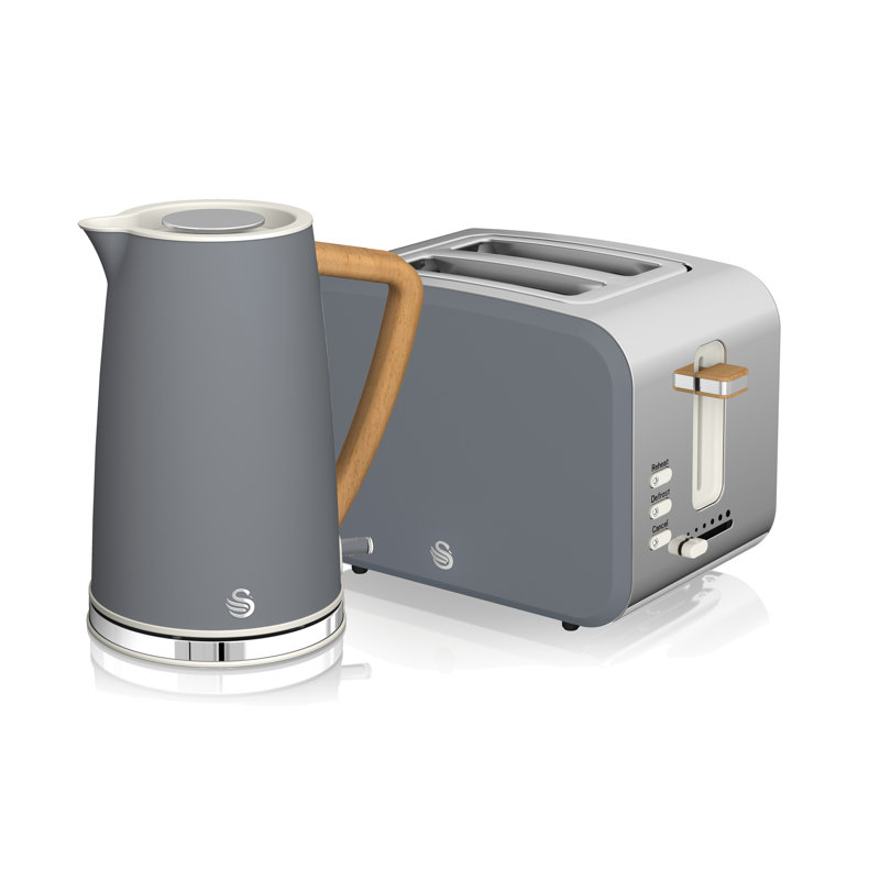 Swan Nordic Kitchen Set, 1.7L Fast Boil Kettle And 900W 2-Slice Toaster, Grey