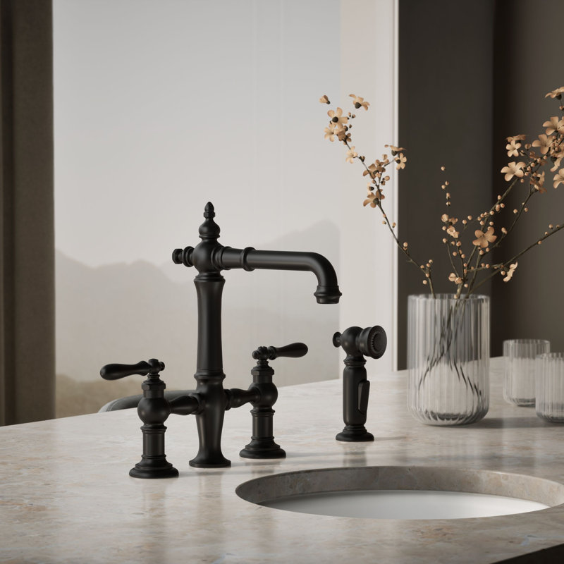 Artifacts® Bridge Faucet with Side Spray, Lever Handle, Matte Black