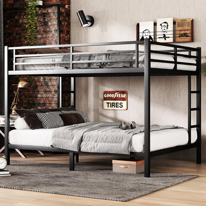 Metal Queen Over Bunk Bed, Space For Adults, Noise- Operation, No Box Spring, Coating, Under Bed Storage, Double Ladders, Features Black Option Noise-, Structure, Side Design