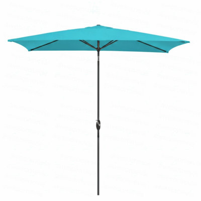 6.5 X 10 Ft Turquoise Rectangular Patio Umbrella With Crank, Tilt, Polyester UV-Resistant Canopy For Pool, Backyard & Patio (Without Base)