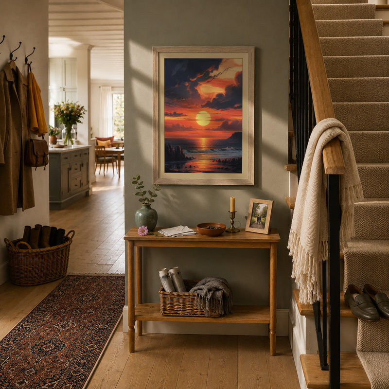 Sunset Coastal - Framed Print, A3 - 42.0 x 29.7 cm, Oak