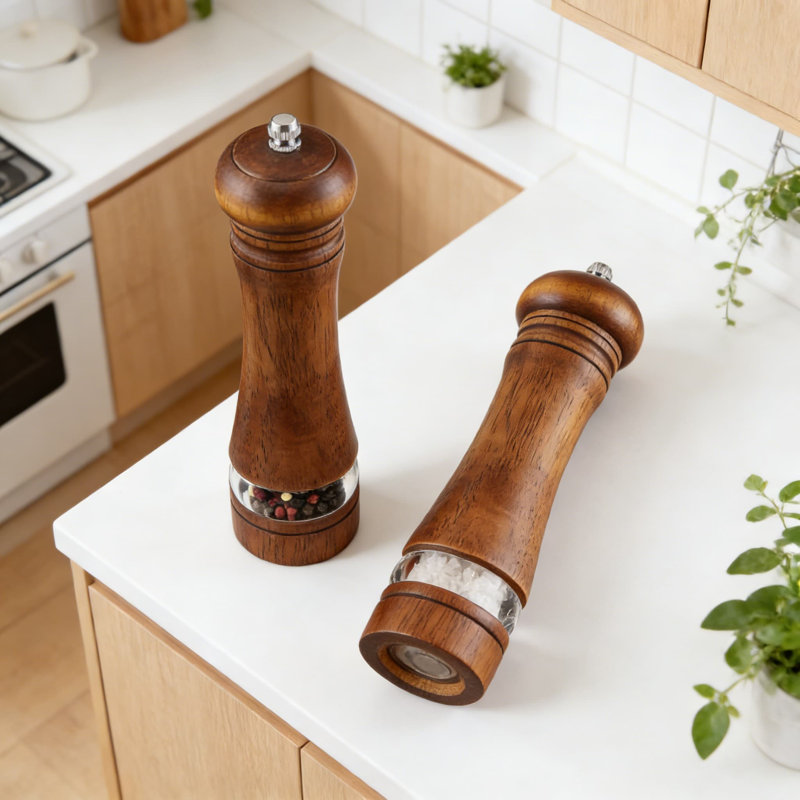Ensemble de moulins à sel et à poivre en bois de qualité supérieure avec mouture réglable, moulins manuels rechargeables avec moulin en céramique pour la cuisine et la salle à manger