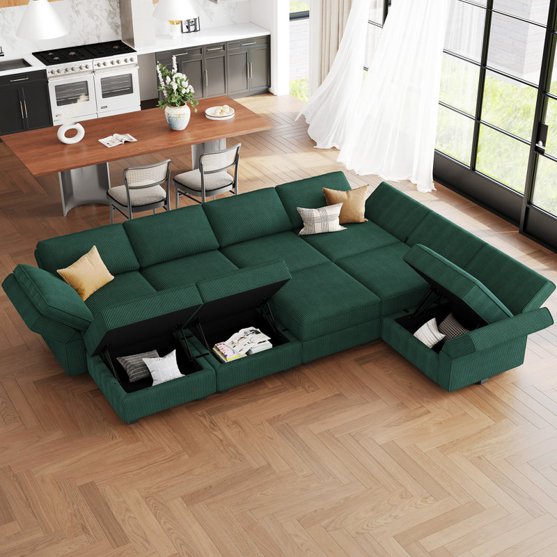 Nairoby Corduroy Large L Shaped Sofa Modular Sectional Sofa Storage Couch Convertible Soft Cushioned Sofa Bed Sleeper For Livingroom