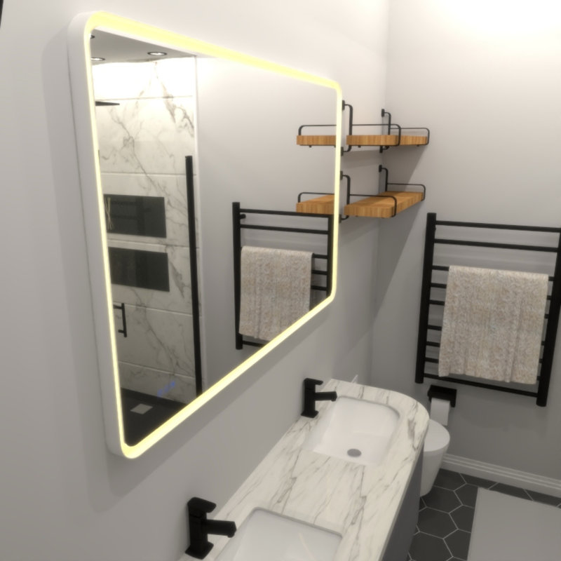 Rectangular Framed Dimmable Anti-Fod LED Wall Bathroom Vanity Mirror Lighted Mirror, Mirror, Horizontal, 36.01" x 48.03"