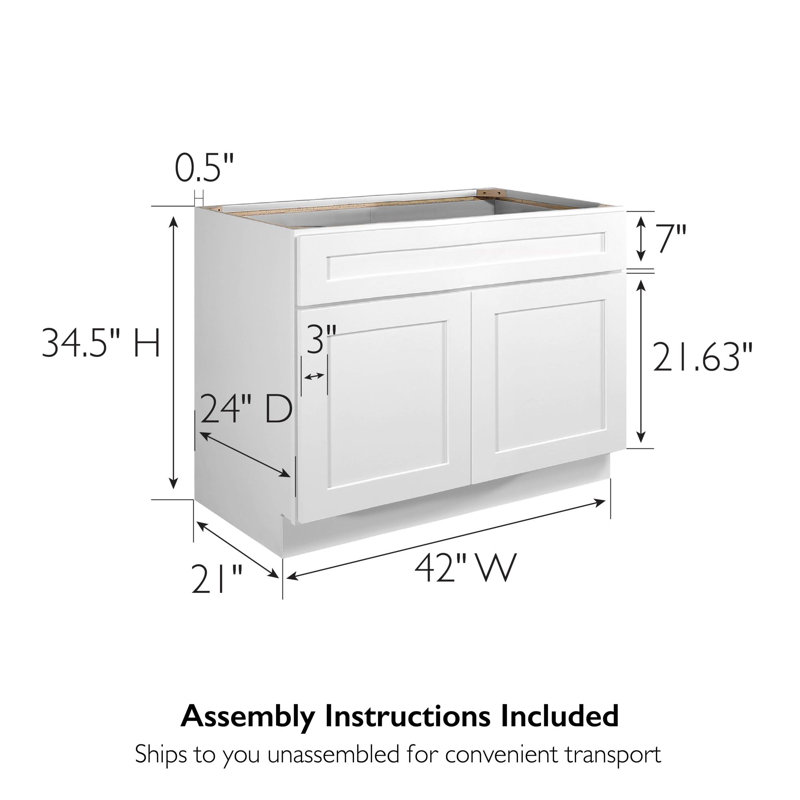 Brookings White Shaker 42" Sink Base Cabinet