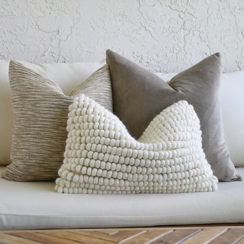 Velvet & Textured Handwoven Decorative Pillow Covers, Wool Lumbar