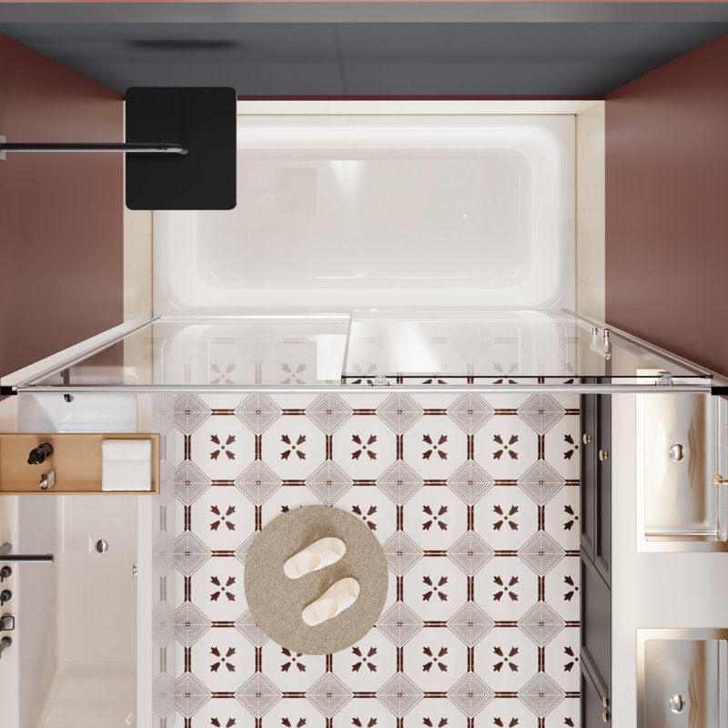 Single Sliding Shower Door For Bathtub, 60 In W X 62 H, Clear Tempered Glass, Aluminum Frame, Zinc Alloy Rollers, And Smooth Slide, Waterproof Aesthetic Design Wide High Door, 1/5 Inch Thick