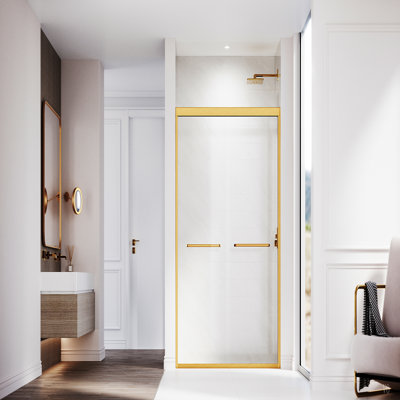Porte de douche coulissante en verre 44-48 po L x 72 po H, porte de douche semi-encadrée réglable, verre trempé transparent épais certifié, poignées en acier inoxydable 304