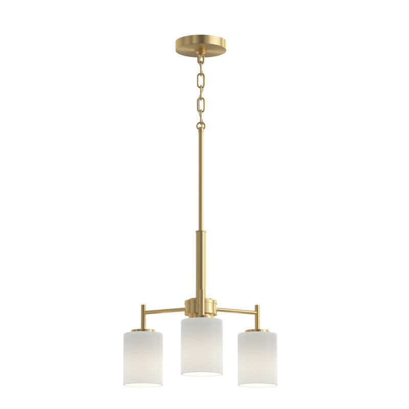 Lustre 3 lumières en or brossé avec abat-jour en verre gravé Replay Collection, Blanc, Or brossé, 3