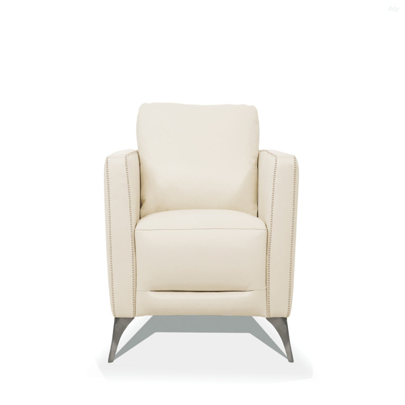 Fauteuil en cuir crème de Valence (assemblé), Crème