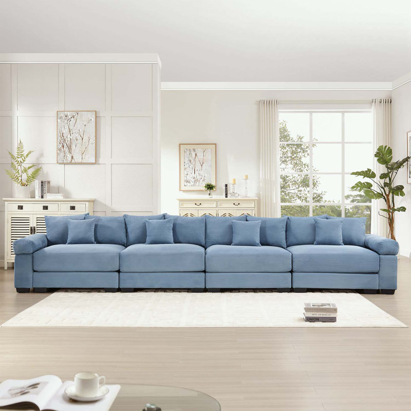 Canapé modulaire modulaire avec 12 coussins décoratifs, Velours côtelé bleu