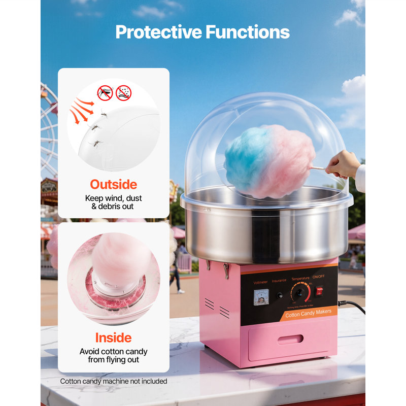 Couvercle de machine à barbe à papa, protection antibulles compatible avec les bols de 52 cm (20,5 pouces) pour machines à barbe à papa, idéal pour les fêtes et les commerces. Dôme transparent en acrylique avec rainure inférieure.