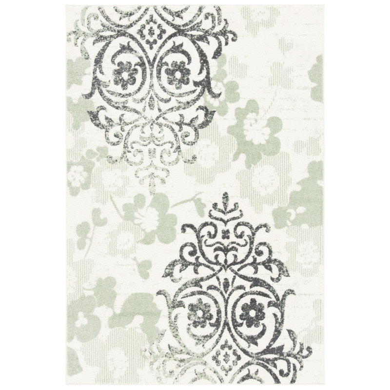 Agathla Ivory/Green/Black Area Rug, Rectangle 3' x 5'