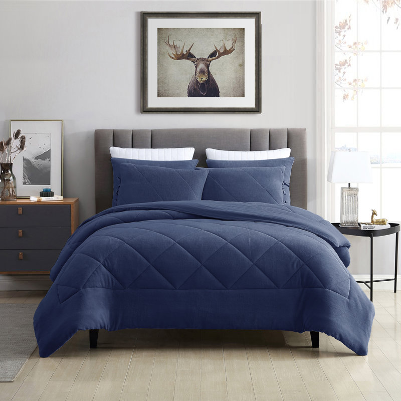 Ensemble d'édredon réversible en molleton Coral, Bleu, Édredon double / grand + 2 taies décoratives sta
