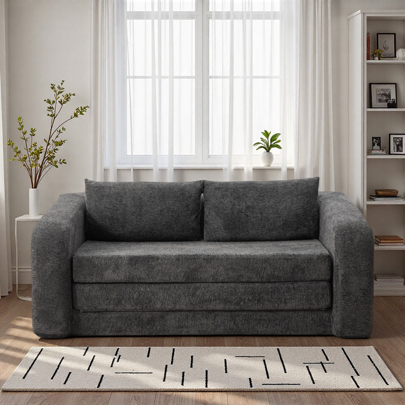 Canapé-lit escamotable pliable 71 po 2-en-1 avec accoudoirs et coussins de dossier, canapé-lit convertible en chenille désossé, avec matelas, lit de repos, canapé-lit, salon, chambre d'amis, dortoir