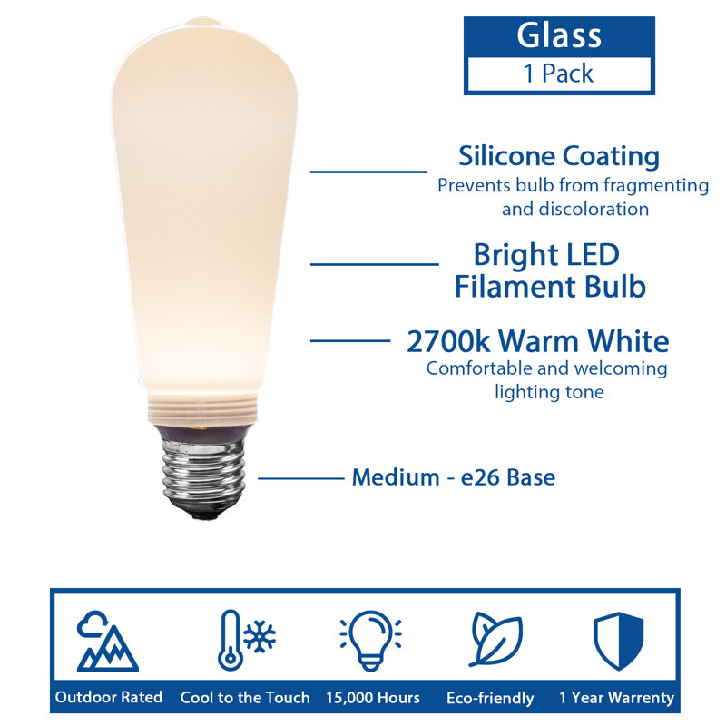 Ampoules de remplacement à filament intérieur / extérieur à filament DEL Festor Living Velora ST19 + COB à DEL, blanc chaud 2700K, culot moyen E26, 3 watts