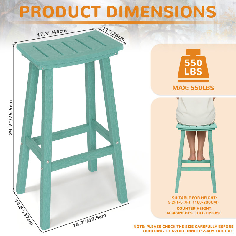 Tabourets de bar 29 po en polyéthylène, 4, Bleu sarcelle, 29"