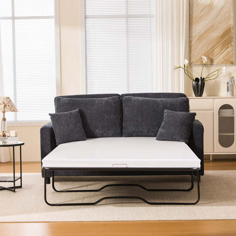Canapé-lit en chenille rembourré avec canapé-lit et matelas, Beige