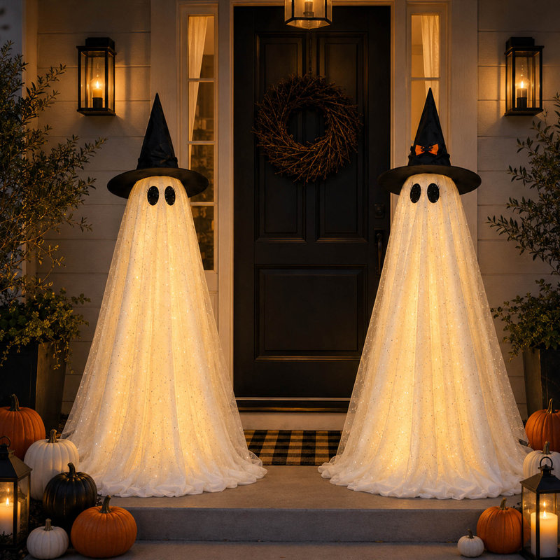 Ensemble de 2 décorations d'Halloween fantôme avec télécommande et minuterie