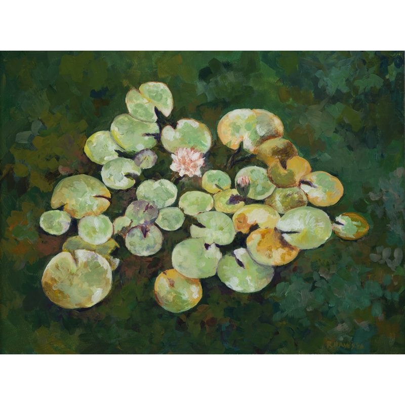 Tranquil Lily Pond IV par Ruth Hayes - Peinture, Papier avec cadre noir, 24" H x 30" W