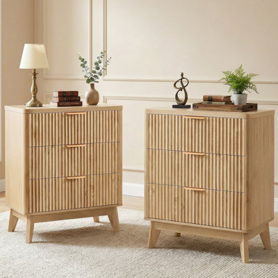 Table basse Mid-Century moderne naturelle avec rangement, 2 tables de bout naturelles élégantes et table basse pour le salon