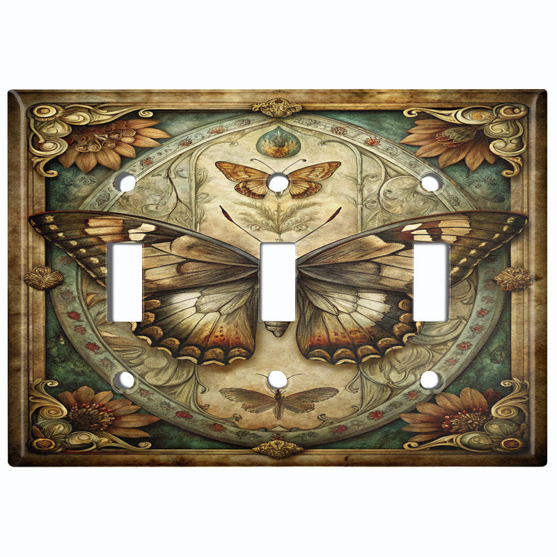 Couvercle de plaque d'interrupteur en métal; Bascule à 3 bandes US standard - portrait de papillon, Triple # 3