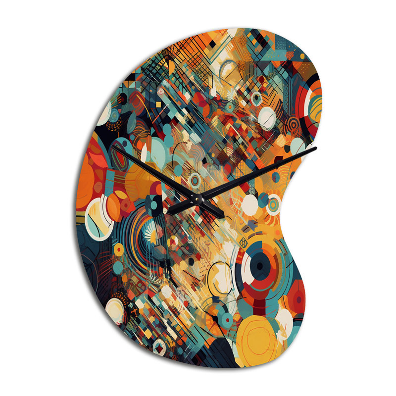 Faeza orange rétro Vibe fond III - horloge murale asymétrique moderne en métal, impression d'horloge murale orange, Petit