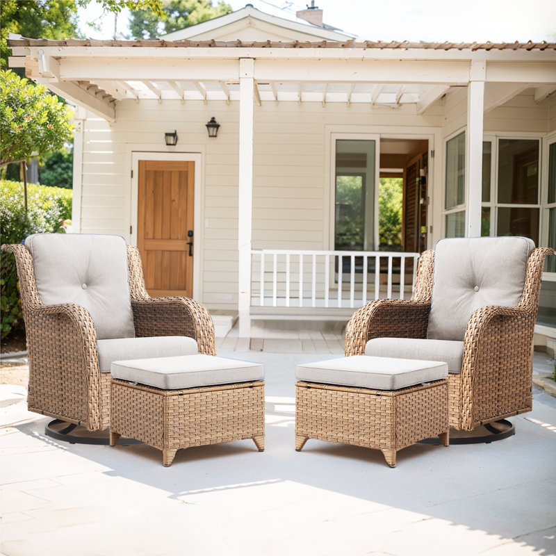 Carolina 4-Piece Wicker Outdoor Swivel Glide Chair With Olefin Cushions, Beige