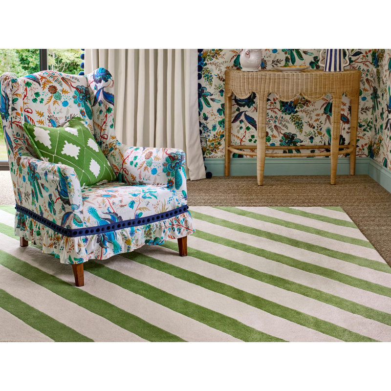 Hand Tufted Wool Striped Area Rug in Peridot/White, Rectangle 5'7" x 7'10"