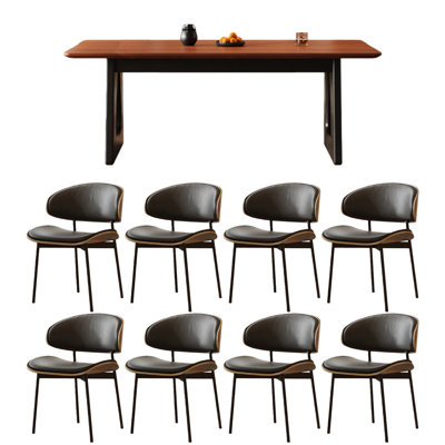 Solid wood rectangular dining table with black leg