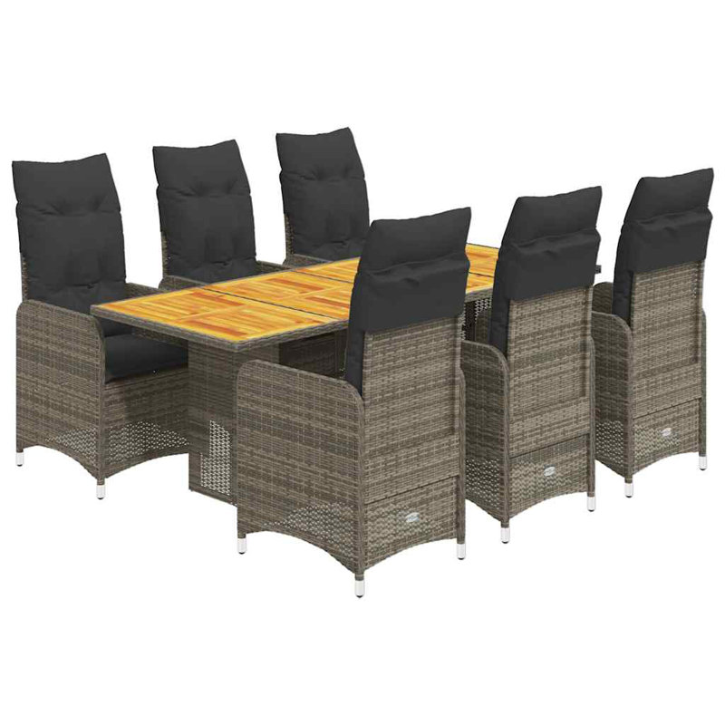 Ensemble bistro en rotin PE gris, structure en acier, bois d'acacia, 6
