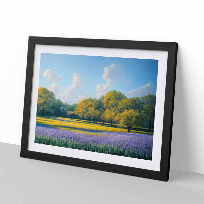 Alluring Bluebell Field - Single Picture Frame Painting, 25cm H x 34cm W x 2cm D, Black