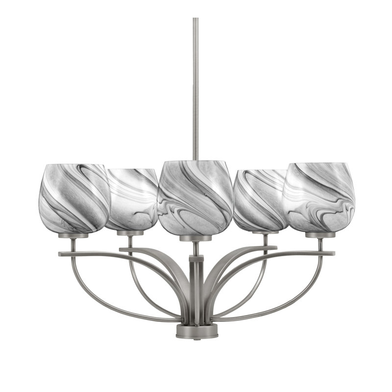 Lustre 5 lumières Cavella avec verre tourbillon onyx 6 ", Graphite