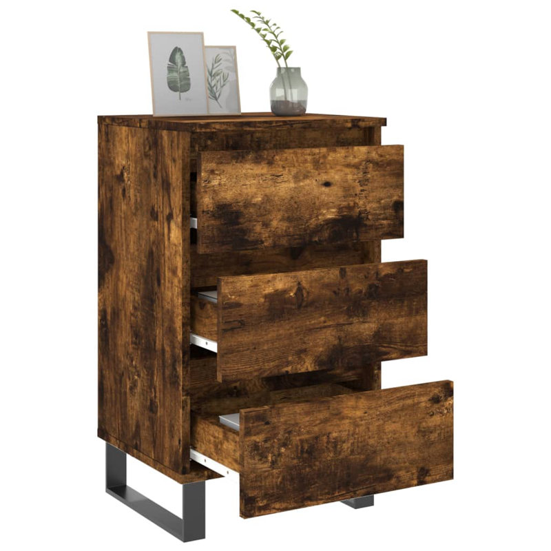 Airo 40 cm W Iron Bedside Table, Smoked Oak