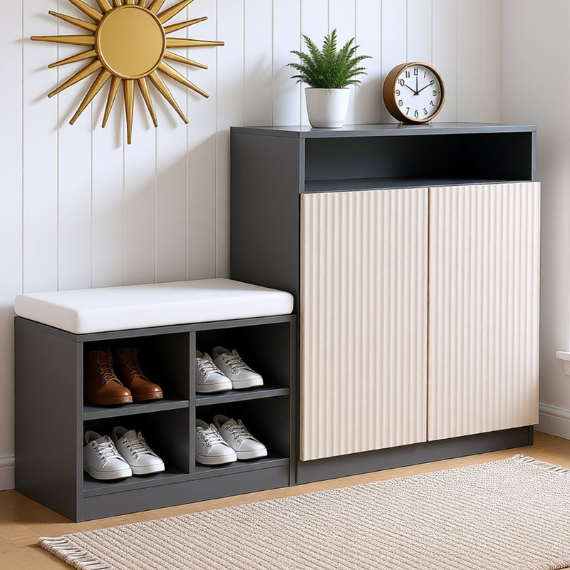 Shoe Cabinet With Bench And Cushion, Gray