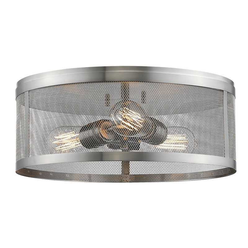 Plafonnier encastré 3 lumières Alyria, Nickel brossé, H 6 po x l 18 po x P 18 po