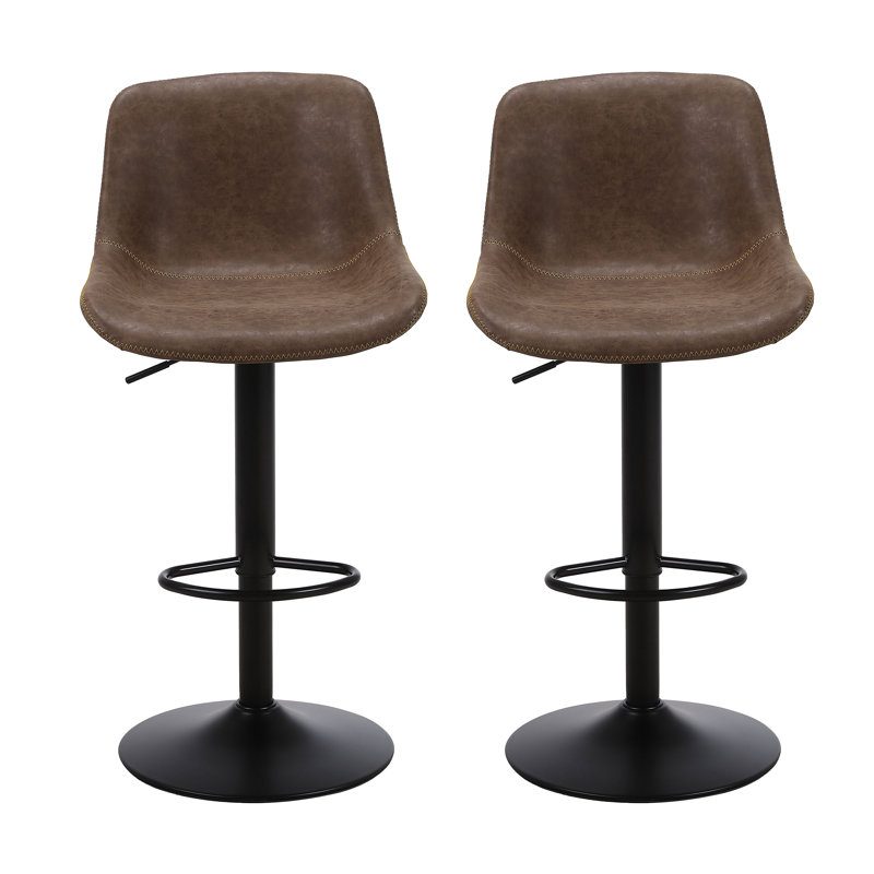 Swivel Upholstered Adjustable Height Counter Stool with Metal Frame, 2, Brown