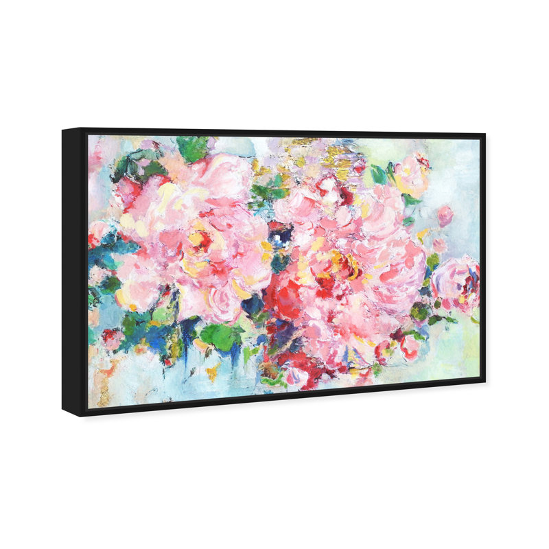 «Pretty Spring Abstract Flowers Modern Pink», cadre photo, Toile encadrée noire, H 24 po x l 36 po x P 1,75 po