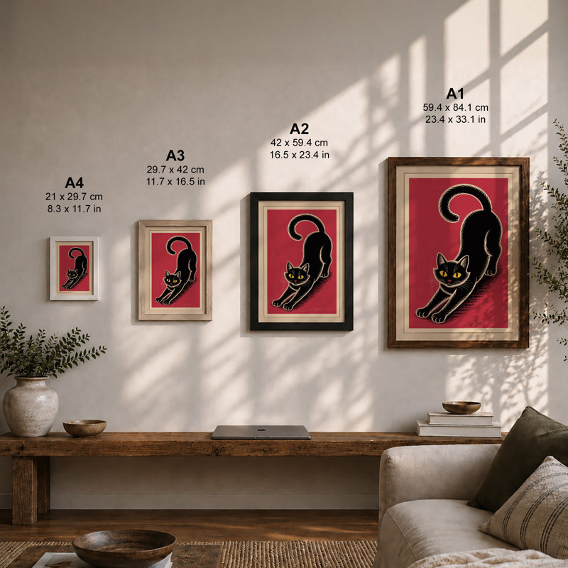 Stretching Cat Art Deco - Print, Unframed, A2 - 59.4 x 42.0 cm