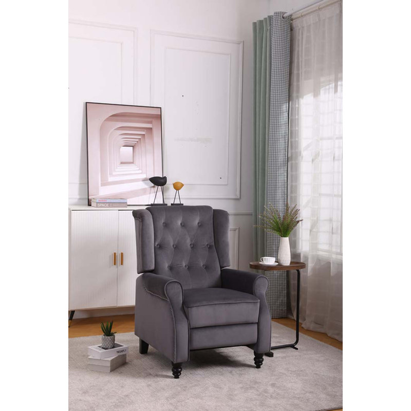 Chantilly 75cm Wide Velvet Wing Chair Recliner, Grey Velvet